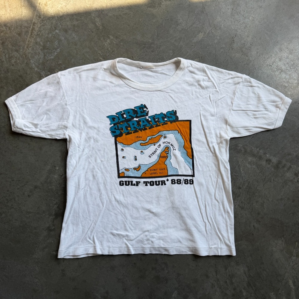 Vintage 80s 1988 Dire Straight Gulf Tour Graphic Single Stitch Shirt Tanker Sz M